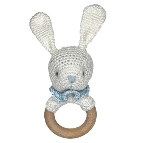 Bunny Bamboo Crochet Woodring Rattle - Blue