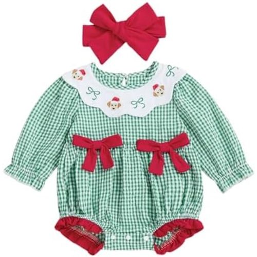 MoZiKQin Baby Girl Thanksgiving Outfit Turkey Bubble Romper Long Sleeve Doll Collar Plaid Jumpsuit Boutique Fall Clothes