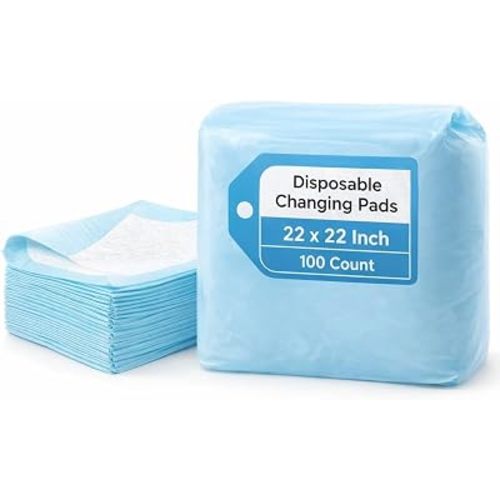 Disposable Pads, 100 Pieces of 22" x 22" Disposable Changing Pads, Ideal Disposable Underpads for Home, Travel, Elderly Care, Daycares, Medical, Senior Living & More