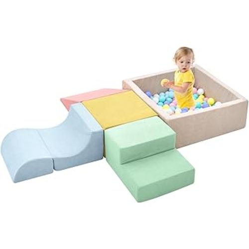 Climbing Toys for Toddlers , Toddler Climbing Toys Indoor, 5-Piece Foam Climbing Blocks with Ball Pit (Balls not Included),Soft Play Set,Toddler Climber Indoor Foam Play Gym for Climbing Crawling