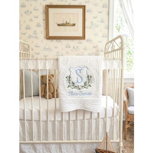 Embroidered Baby Boy Blanket | Personalized Heirloom Quilt | Custom Name or Monogram | Keepsake Baby Boy Gift | Newborn Boy Blanket