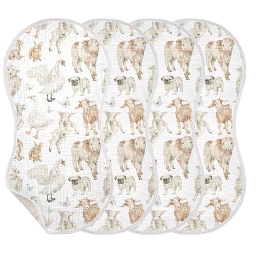 Muslin Baby Burp Cloths, Watercolor Farm Sheep Muslin Baby Rags Comfy Soft Absorbent in for Newborn Boys and Girls 4 Piece 22 x 11 Inch