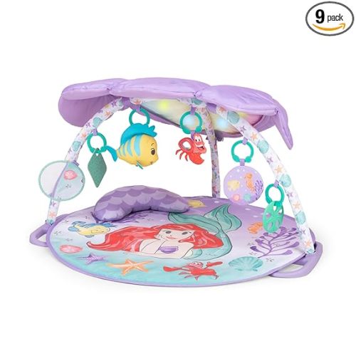 Bright Starts Disney Baby The Little Mermaid Twinkle Trove Light-Up Musical Baby Activity Gym with Tummy Time Pillow, Newborn+