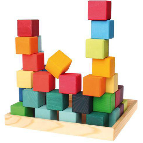 Rainbow Wooden Cubes - 36 Blocks with Tray- Grimms