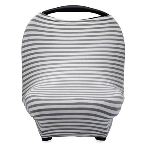 Parker Baby 4 in 1 Car Seat Cover for Girls and Boys - Stretchy Carseat Canopy, Nursing Cover, Grocery Cart Cover, High Chair Cover - Gray/White Stripes - Gray, White Stripes