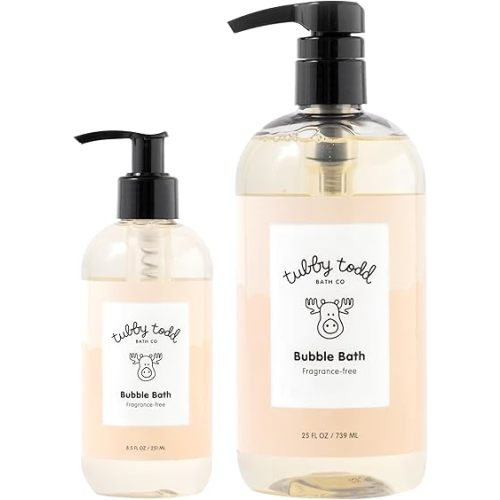 TUBBY TODD Bubble Bath for Kids, Toddlers & Babies - Hypoallergenic, Non-Irritating Sensitive Skin Bubble Bath - 2 Pack, 25 fl oz & 8 fl oz - Fragrance Free