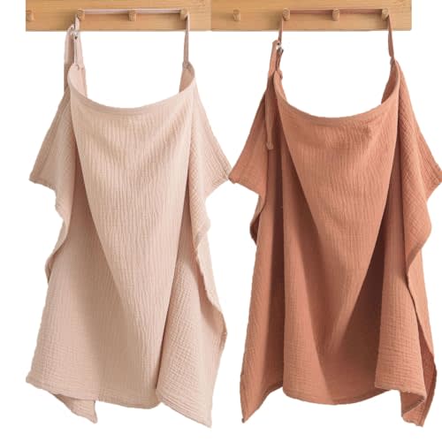Little Jump 2 Pack Muslin Nursing Cover for Baby Breastfeeding, Breathable Cotton Breastfeeding Cover for Mother Nursing Apron (Kakhi & Clay)