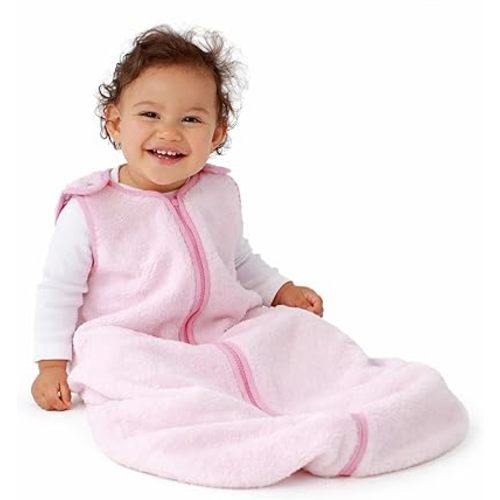 Baby Deedee Sleep Nest Teddy - Baby Sleep Sack 2.5 TOG 6-18 Months, Warm Sherpa Faux Fur & Cotton Lined Sleeping Bag with Patented Shoulder Snaps, Baby Wearable Blanket for Boys & Girls, Pink
