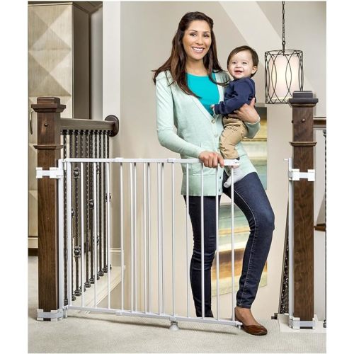 Regalo Safety 29-43" Top of Stairs Baby Gate, Extra Wide Baby Gate, Extra Wide Hardware Mounted Stair Gate with Banister & Wall Mount Kit, Walk-Through Safety Gate with Door for Toddlers & Pets
