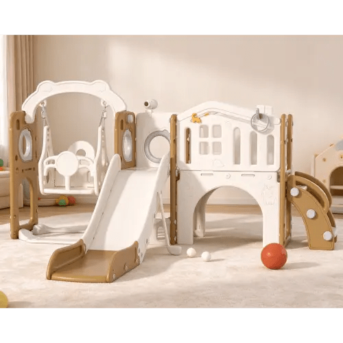 11 in 1 Toddler Slide and Swing Set, Kids Slide with Climber, Golf Set and Basketball Hoop, Indoor Outdoor Slide Playset