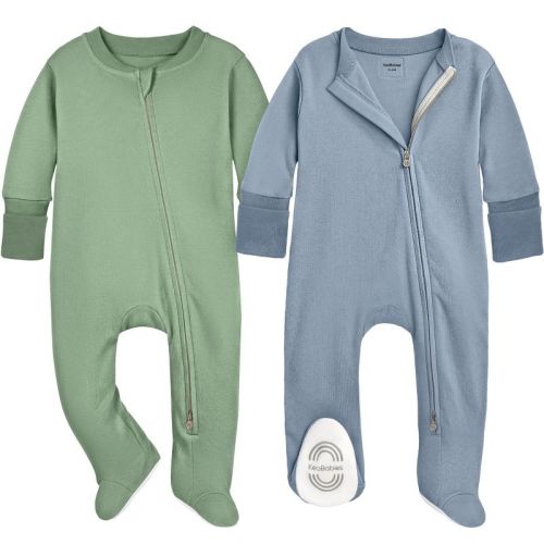 KeaBabies Soothe Sleep N' Play Footed Pajama, Cotton Baby Sleepers 0-3 Months, Soft Newborn Sleepers with Mitten Cuffs (Slate, 0-3 Months)
