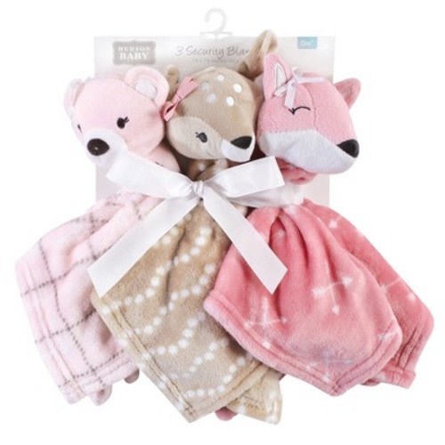Hudson Baby Infant Girl Animal Face Security Blanket, Woodland, One Size