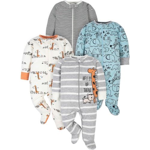 Gerber Baby Boys 4 Pack 'N Play Footie And Toddler Sleepers, Jungle Blue, 0-3 Months US