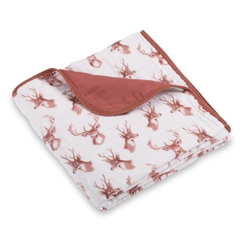 LollyBanks Muslin Baby Blanket, 100% Organic Cotton, Soft Baby Blanket | 47 x 47 in, Breathable 6-Layer Muslin Baby Quilt for Crib, Stroller, Nursery, Travel & Everyday Use (Deer Head)
