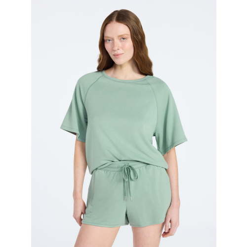 Joyspun Women's French Terry Lounge Sleep Short Sleeve Top and Shorts Set, 2-Piece, Sizes XS-3X