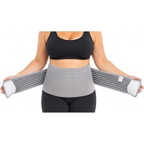 haakaa Postpartum Belly Band, Postpartum Belly Wrap Back Support, Postpartum Essentials for Natural Delivery and C-Section Recovery, Belly Binder, Natural Latex, M Grey