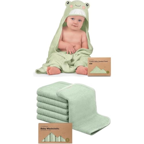 KeaBabies Baby Hooded Towel and Baby Washcloths for Newborn, Kids - Baby Towel, Toddler Towels, Hooded Towels for Baby - Bath Baby Towels, Face Towel, Face Cloths