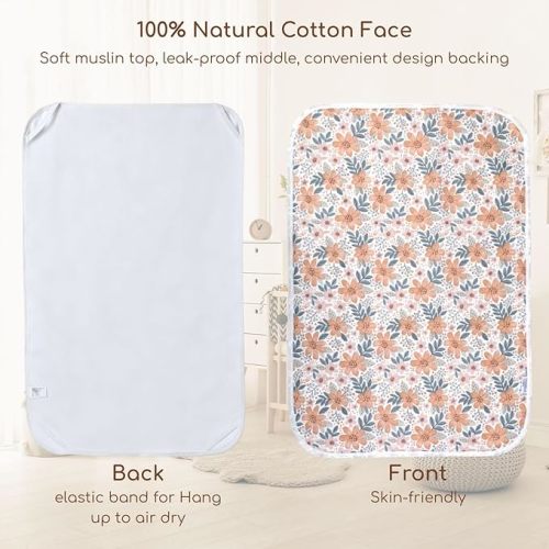 Baby Diaper Changing Pad, 21 5/8" x 31.5" Waterproof Changing Pad Liners - Reusable Soft and Absorbent Portable Changing Mat(Floral2-1PCS)