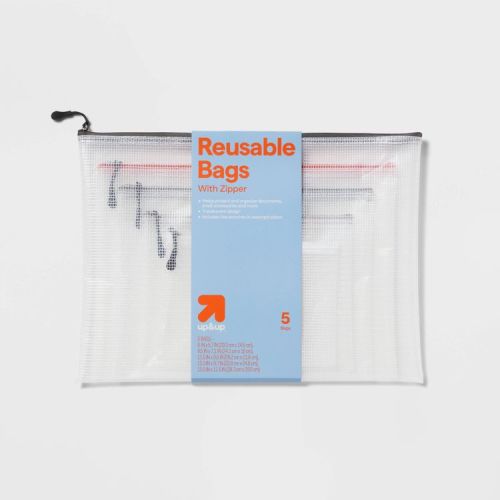 Set of 5 Zippered Pouch Organizers - up&up™: Clear Multicolored Storage Bags, Universal Packing Cubes, PEVA Material