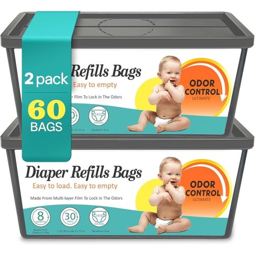 Diaper Pail Refills Fits Diaper Genie Easy Roll Signature & Platinum | 60Bags Hold up to 2820 Newborn Diapers,Upgraded 7-Layer Powerful Odor Control,Durable & No Tear,Unscented