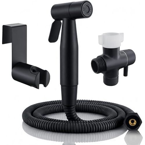 BARROCK Handheld Bidet Sprayer for Toilet, Stainless Steel Metal Made Baby Cloth Diaper Spraying Kit, Bathroom Toilet Bidet Attachment Set for Bathing Pets and Feminine Hygiene, Matte Black