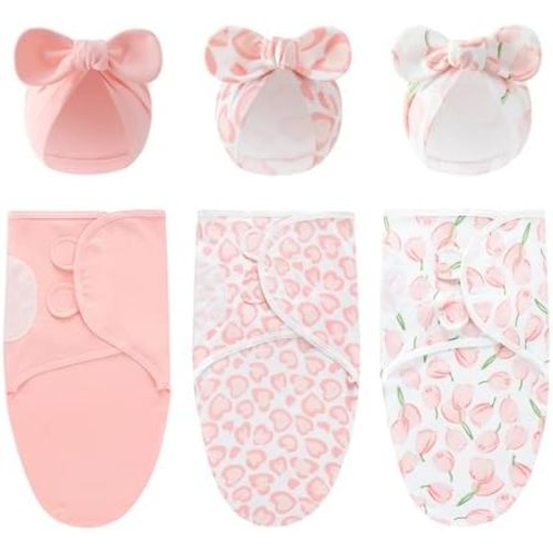 Baby Swaddle Sleep Sack with Hat Set for 0-3 months 3-Pack Soft Cotton Newborn Wearable Swaddle Wrap for Girls Boys