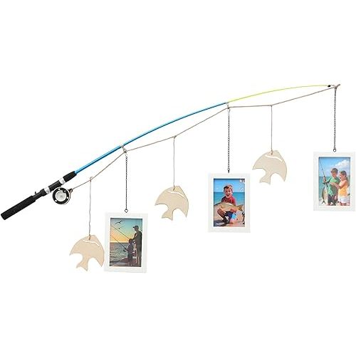 PHOENANCEE Fishing Pole Picture Frames,Fisherman Photo Frame 4.72"x6.69",Hanging Photo Display Wall Decor for Father's Day,Birthday,Christmas,Nursery,Kids Boys Room,Bathroom,Lake Cabin House,(White)