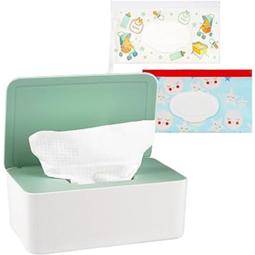 Diaper Wipes Dispenser Wipes Holder, Wipes Tissue Case Keeps Wipes Fresh Tissue Wipes Container with Lid (Green)