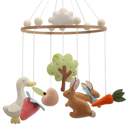 Garden Rabbit Crib Mobile Rabbit Nursery Decor Handmade Felt Mobile with Rabbit in the Garden
