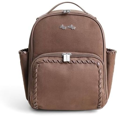Itzy Ritzy Mini Diaper Bag Backpack - 10 Pockets with Changing Pad (Aspen) | Chic Mini Plus Diaper Bag with 2 Insulated Bottle Pockets, Key Lanyard, Wipeable Changing Pad, Grab-Top Handle & Rubber Feet