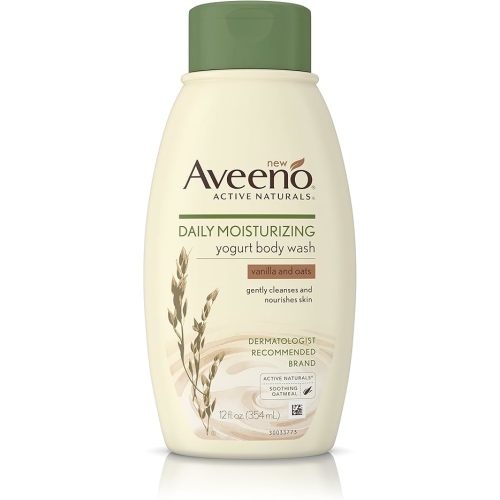 Aveeno Daily Moisturizing Yogurt Body Wash for Dry Skin with Soothing Oat & Vanilla Scent, Gentle Body Cleanser, 12 fl. oz (Pack of 3)