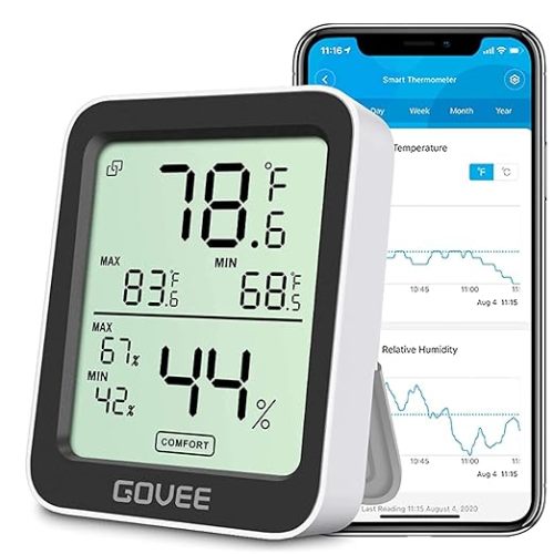 Govee Digital Hygrometer Indoor Thermometer Room H5075, Bluetooth Temperature Humidity Meter with 164ft Remote App Control, Notification Alerts, 2 Years Data Storage Export for Bedroom, Wine Cellar