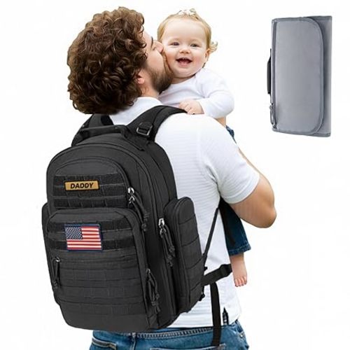 SHARKMOUTH Diaper Bag Backpack for Dad and Mom, Military Molle diaper Pack with Insulated Bottle Holders and Wipe Pocket