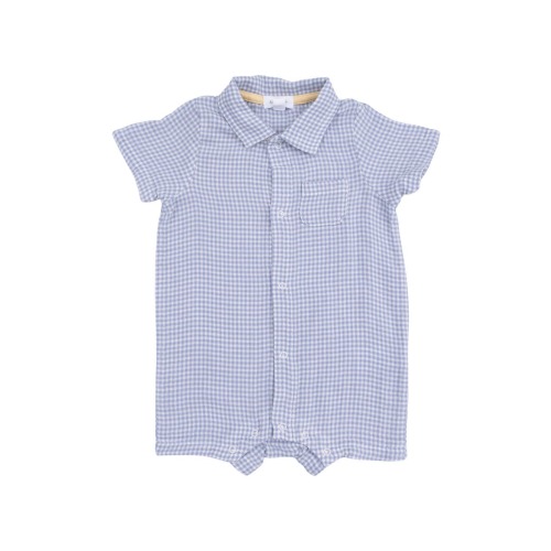 Micro Gingham Organic Cotton Muslin Polo Romper