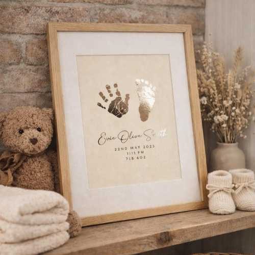 Personalized Baby Handprint Footprint Foil Art, Keepsake Gift, Ink Kit Included