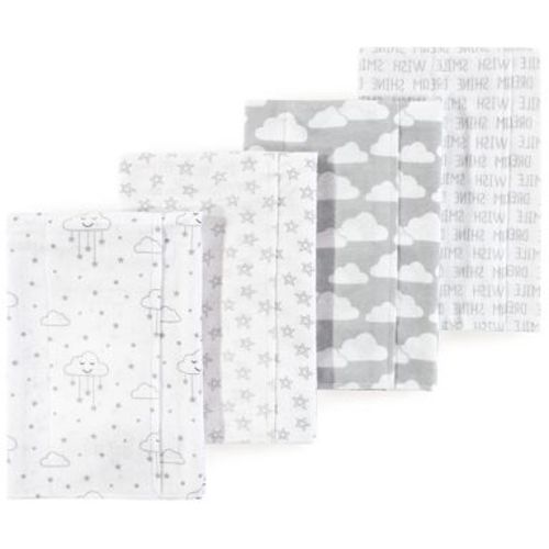 Luvable Friends Hudson Baby Flannel Burp Cloths 4pk, Misty Gray Cloud
