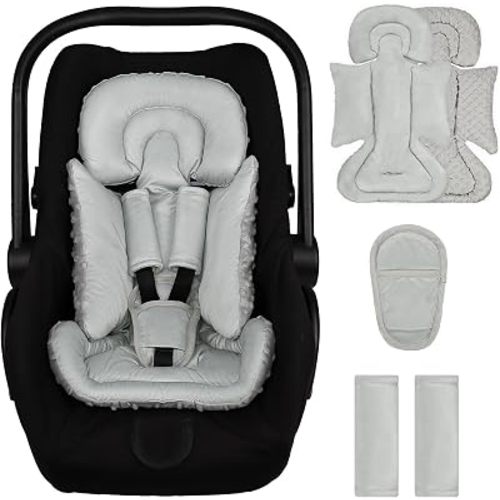 Infant Car Seat Insert with 3 Strap Covers, Reversible Car Seat Head Support for Baby Boys Girls, Soft & Breathable Mesh Newborn Carseat Insert for All Season, Strollers, Swings, Bouncer, Grey