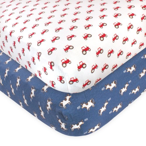 Hudson Baby Infant Boy Cotton Fitted Crib Sheet, Tractor and Cow, One Size - Tractor And Cow - One Size