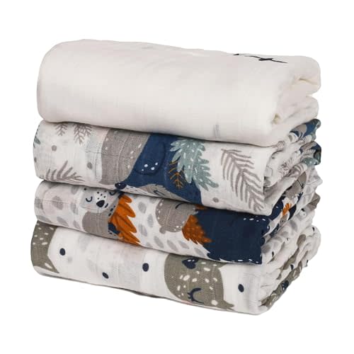 Softan Swaddle Blanket, Muslin Swaddle Blanket for Boys & Girls, 47X47In Muslin Swaddle Receiving Blanket for Newborn, Baby Muslin Swaddle Blanket Soft Silky & Breathable, 4 Pack