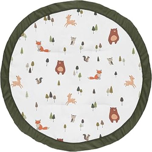 Sweet Jojo Designs Baby Play Mat (Woodland Animals) for Girls and Boys, Infant, Toddler Tummy Time Activity Floor Playmat (Sage Green, Watercolor, Forest Animal Friends, Brown Bear, Fox, Deer, Leaves)