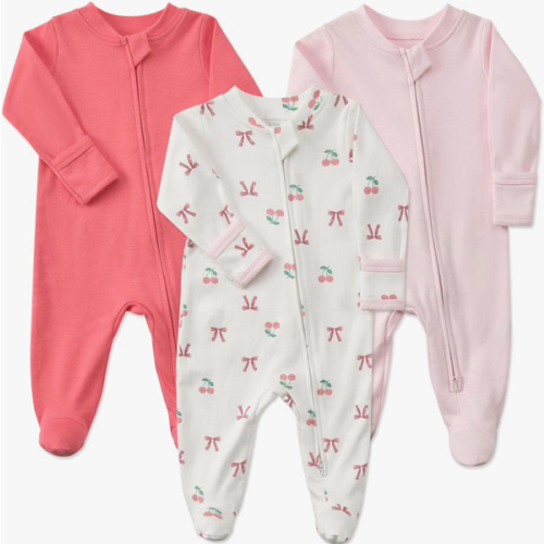 Aablexema Baby Footie Pajamas Cotton with Mitten Cuffs, Double Zipper