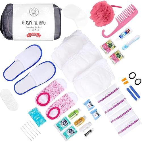 Hospital Bags for Labor and Delivery - Pregnancy Maternity Hospital Bag Essentials for Mom Pre Packed Set Gray Underwear L/XL