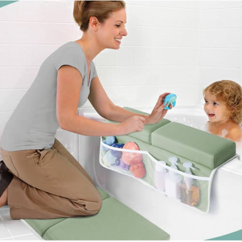 beiens Bath Kneeler and Elbow Rest Pad Set - 1.5'' Comfortable Thick Baby Bath Kneeler Pads, Quick Dry Soft Kneeling Pad for Baby Bath Time, Non-Slip Knee& Arm Support Bathtub Mat with Toys Organizer