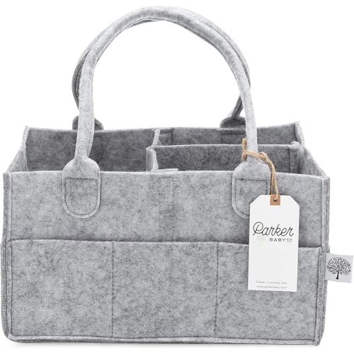 Parker Baby Diaper Caddy - Nursery Storage Bin and Car Organizer for Diapers and Baby Wipes - Gray, Regular