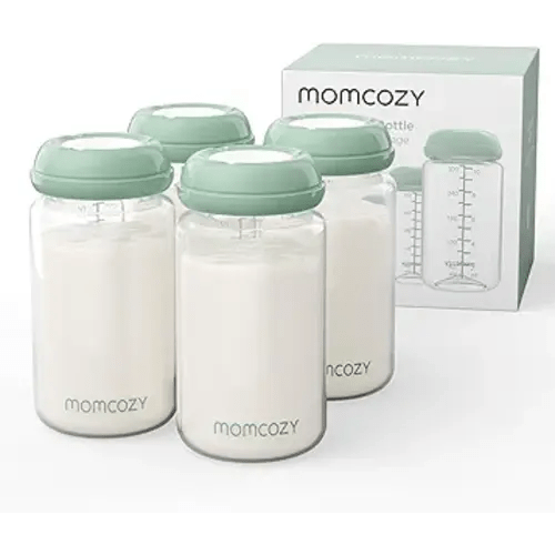 Momcozy Natural Baby Bottle, Wide-Neck, BPA Free Breast Milk Container, Storage Collection Bottle for Fridge & Milk Cooler, Breastfeeding Essential, 10 oz, 4 pcs