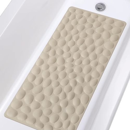 Bathtub Mat Non Slip, Rubber Bath Mat for Kids for Baby, 16x31.5 inch Large Bath Mats for Bathroom Tub with Strong Suction Cups (Brown)