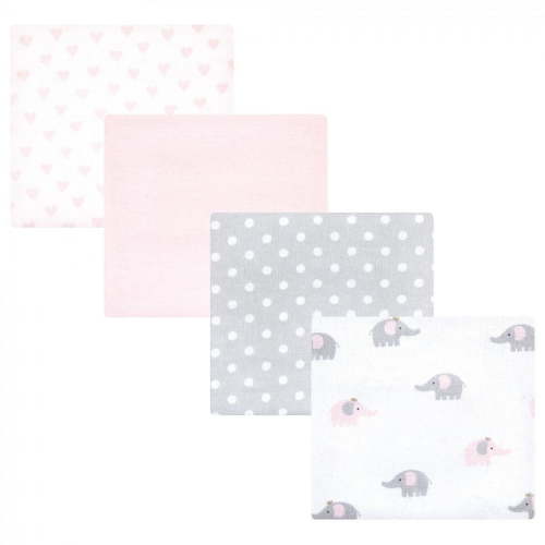 Hudson Baby Unisex Baby Cotton Poly Flannel Receiving Blankets, Pink Gray Elephant, One Size