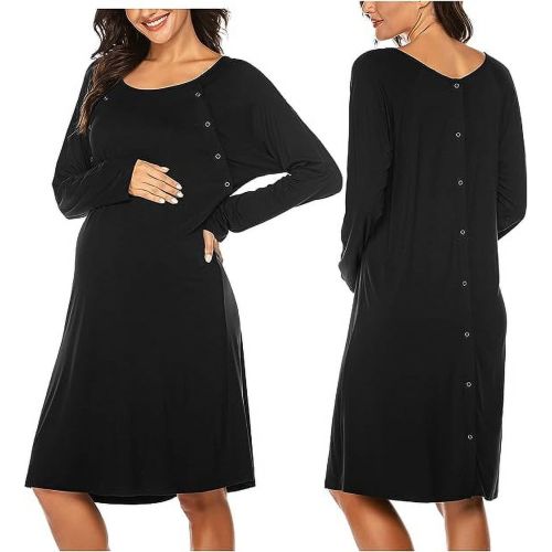 Avidlove Women’s Nursing/Delivery/Labor Nightgown Long Sleeve Maternity Sleepshirt for Breastfeeding with Button