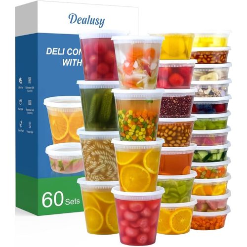 Dealusy 60 Set Deli Containers with Lids, 32/16/8 oz X 20 Set Each