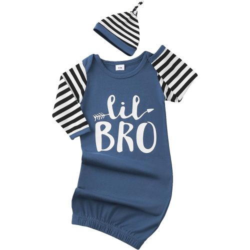 AMAWMW Newborn Baby Girl Little Sister Sleeper Gown Stripe Long Sleeve Nightgown Pajamas Gifts Stuff Essential Outfit